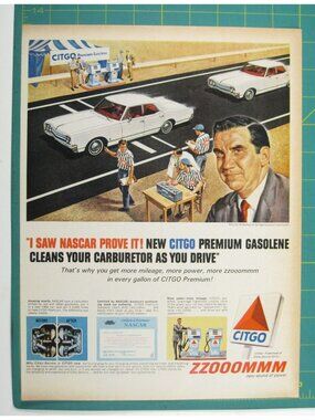 Print Ad Citgo Premium Gasoline NASCAR Proves Carburetor Race Vintage 1965 Cars